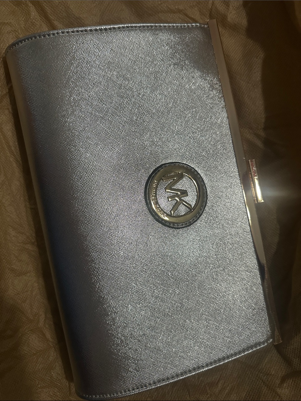 Michael Kors Metallic Silver Saffiano Leather Clutch Wallet